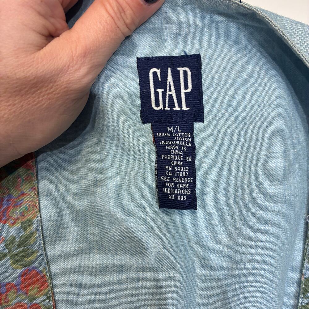 VTG 90's Gap Blue Floral Vest Sz M/L - Picture 3 of 7
